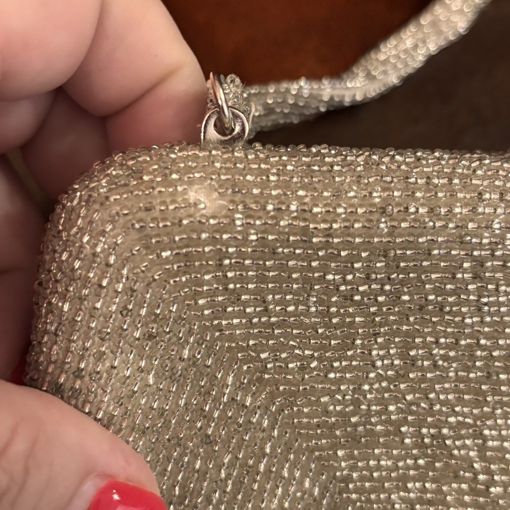 Vintage Walborg Silver Beaded Evening‎ Bag Clutch Kiss Lock Korea 7x5.5 - Picture 8 of 10